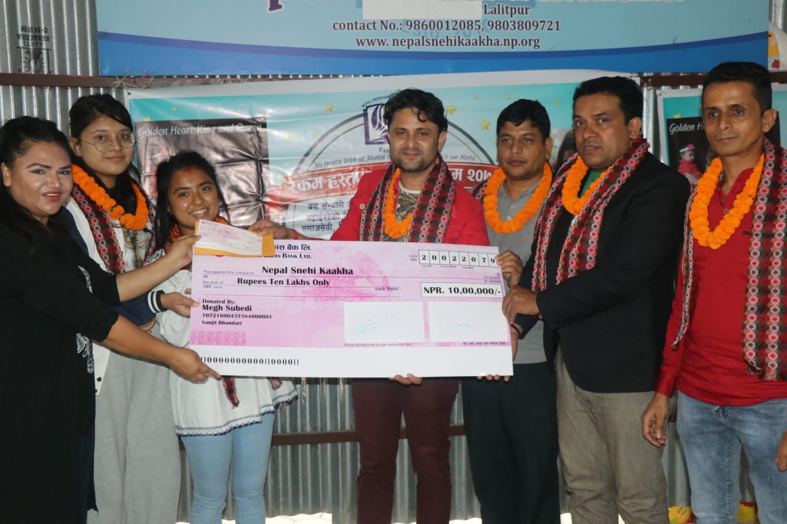 Social worker Megh Subedi donates Rs 2.1 million to Nepal Snehi Kaakh